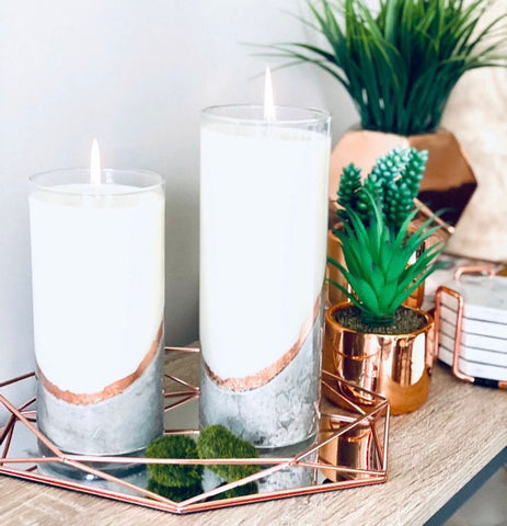 Cylinder Concrete Candle - Rose Gold, size 7.25 inch