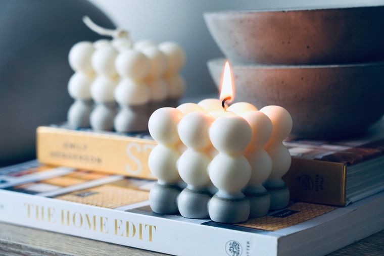 Bubble Candle | Cube Candle with Concrete