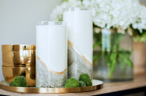 Cylinder Concrete Candle - Gold, size 7.25 inch