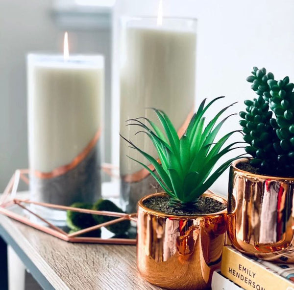 Cylinder Concrete Candle - Rose Gold, Size 9 inch