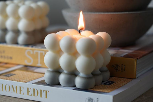 Bubble Candle | Cube Candle with Concrete